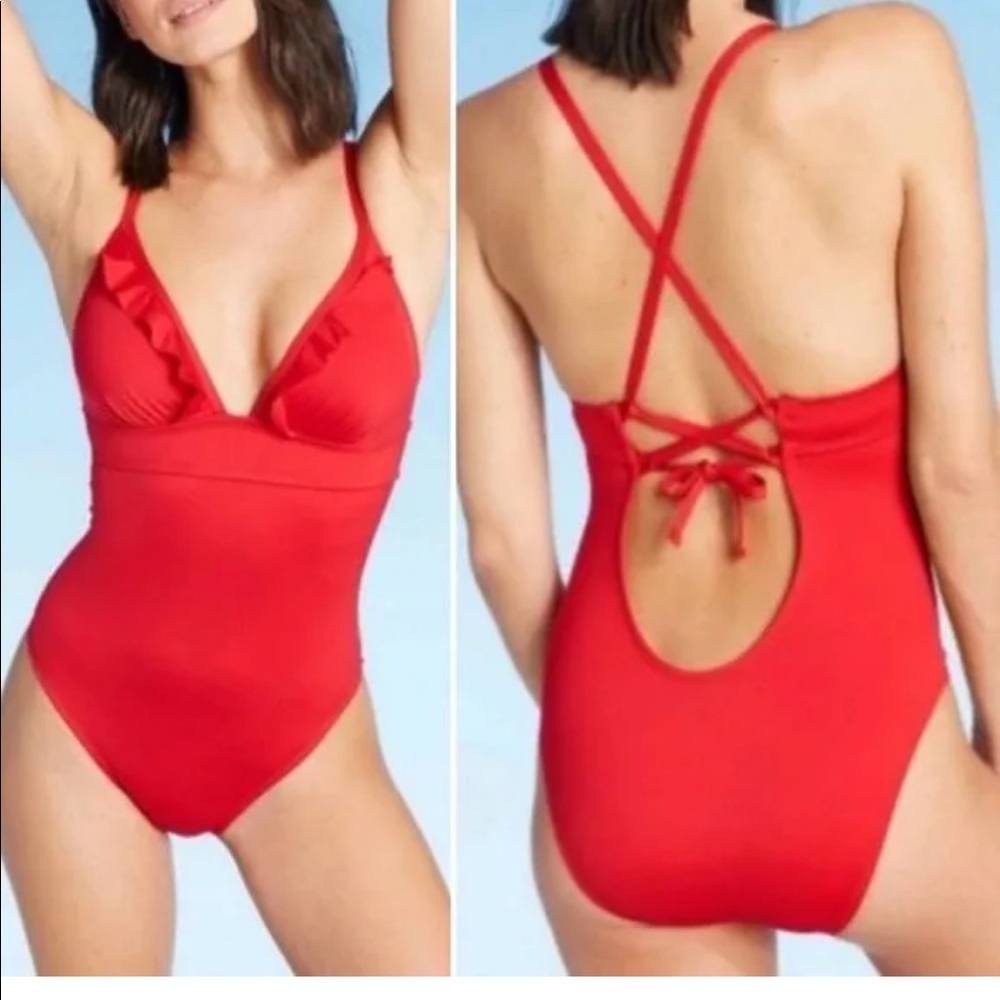 Shade & Shore Red One Piece Swimsuit M Medium